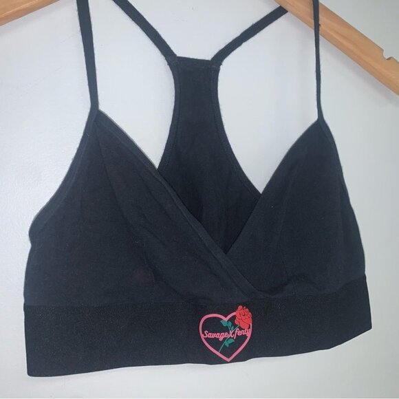 Savage x Fenty Forever Savage Bralette Bra Logo Heart Black Pink Size Small - Picture 3 of 7